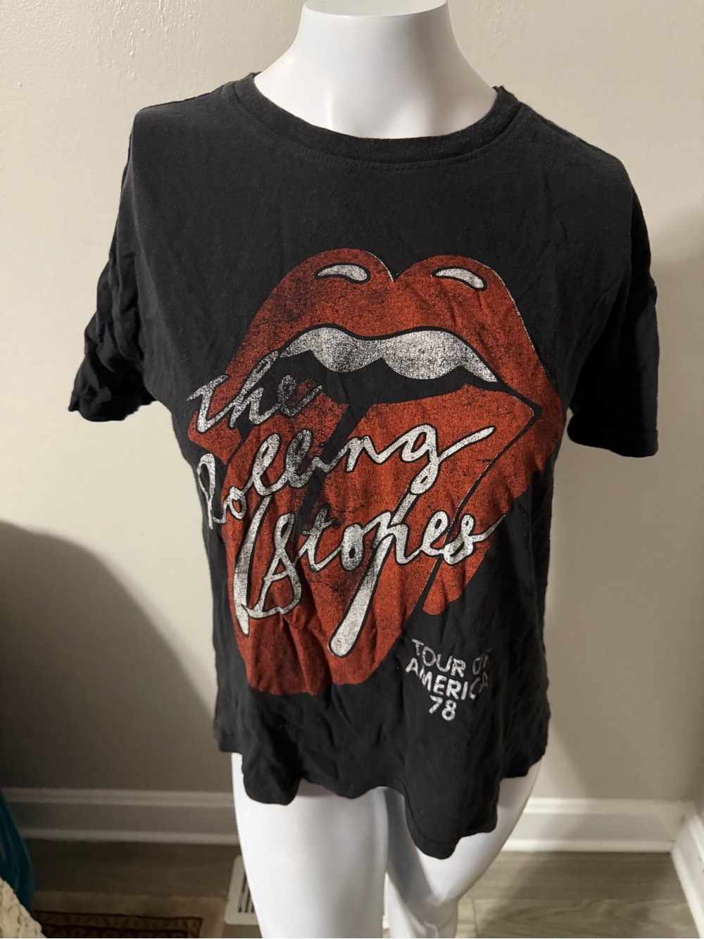 the Rolling Stones Black Short Sleeve Tee with Red & White Logo